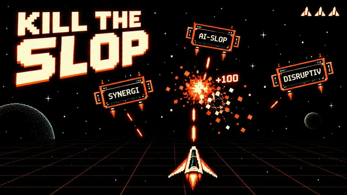 Kill the Slop: et trekantskip skyter buzzwords i retro arkadestil.